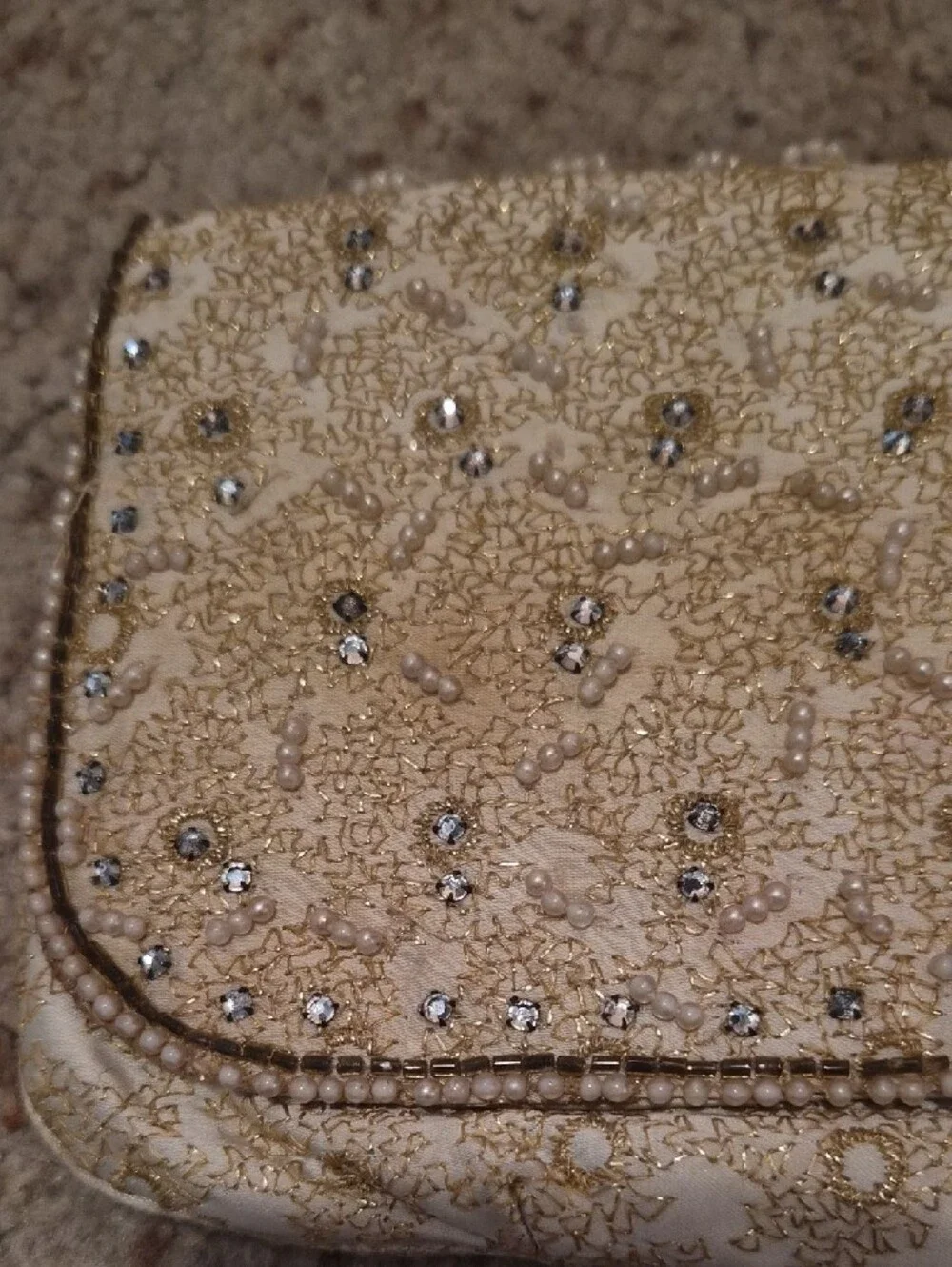Vintage 1950s Embellished Cream Evening Clutch